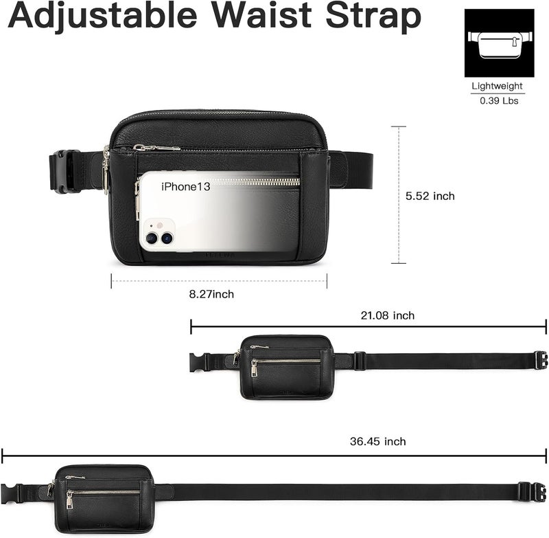 Telena Fanny Packs for Women Cross Body Bag Leather Belt Bag Fashionable Waist Bag with Adjustable Strap Black - Image 3